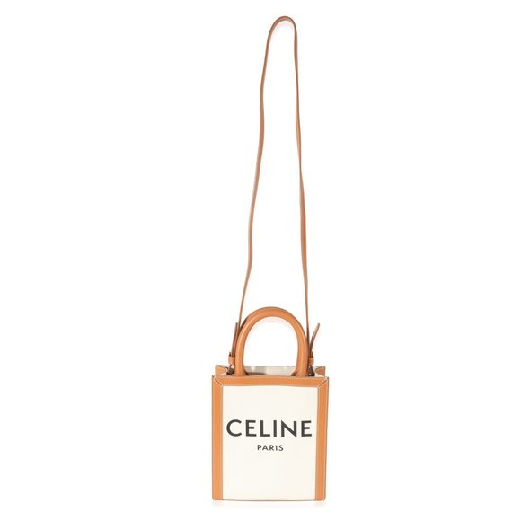 Celine Natural Canvas & Tan Calfskin Mini Vertical Cabas Tote - Picture 8 of 9